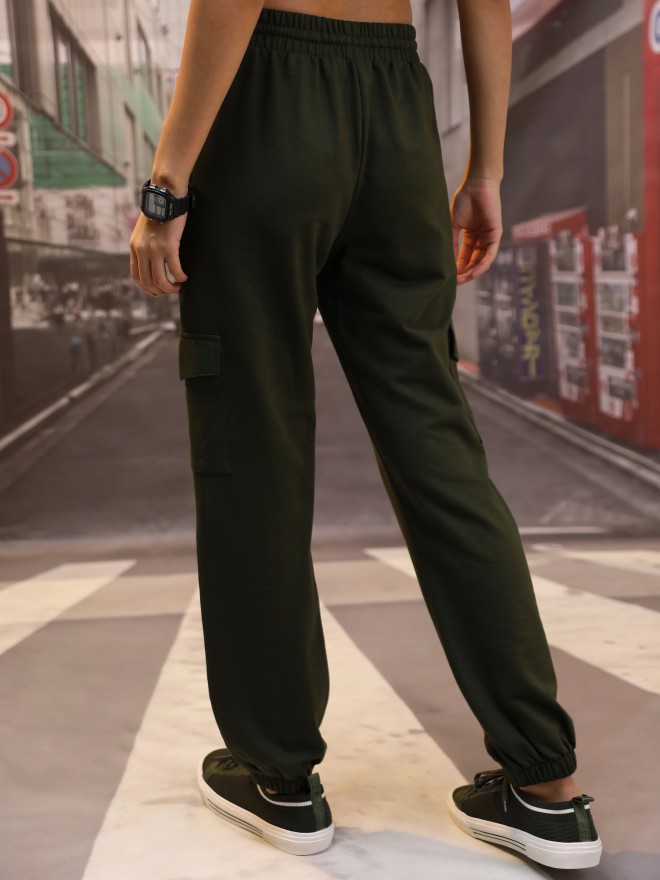 Women Olive Regular Fit Solid Casual Jogger Pants
