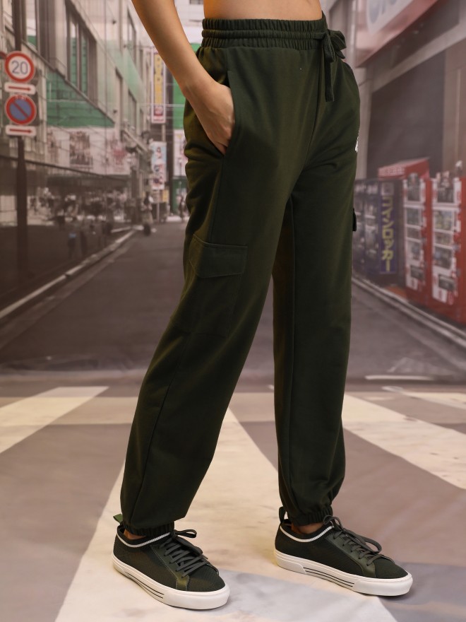 Tokyo Talkies Women Green Relaxed Fit Track Pants