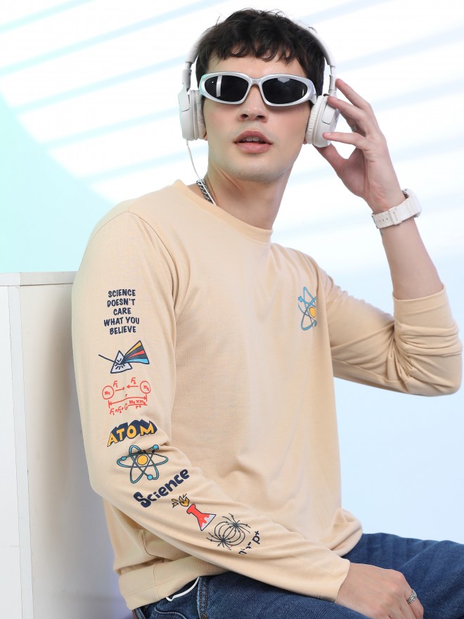 Ketch Men Beige Printed Round Neck T-Shirts 