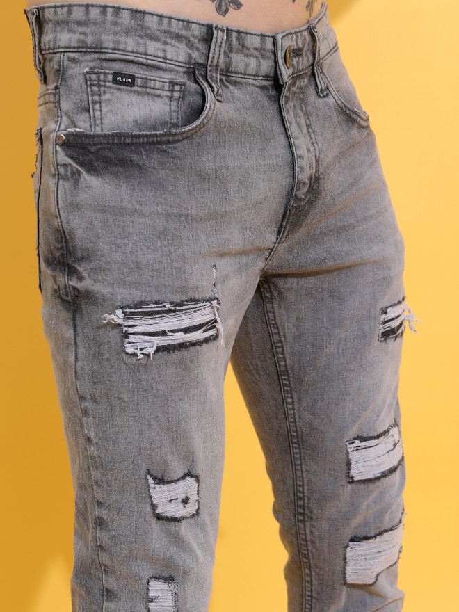 Buy Highlander Grey Skinny Fit Highly Distressed Stretchable Jeans