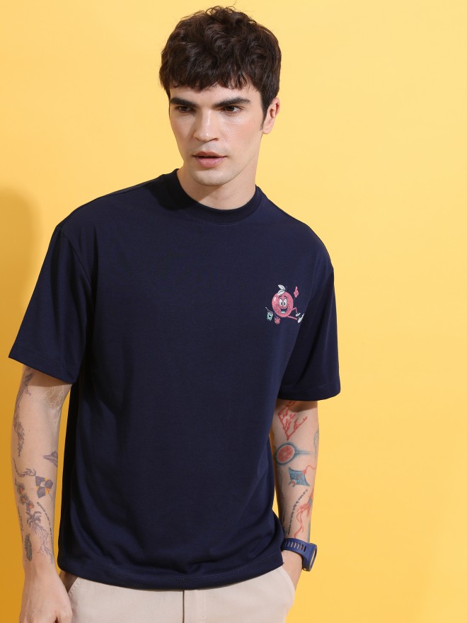 Buy Highlander Navy Blue Printed Oversized Fit T Shirt For Men Online