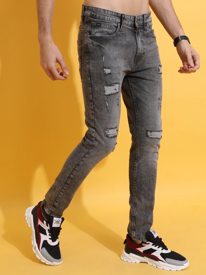 Buy Highlander Grey Skinny fit Highly Distressed Stretchable Jeans for ...