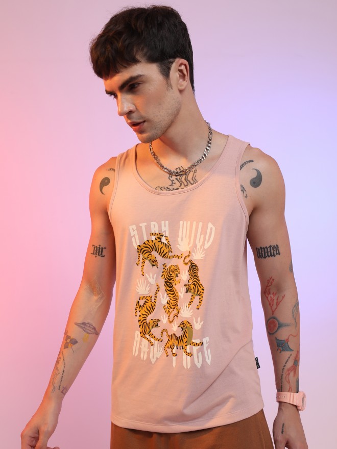 Ketch Men Peach Printed Round Neck T-Shirts 