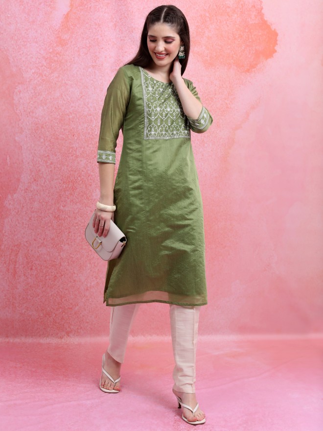 Vishudh Women Green Printed Straight Kurtas 