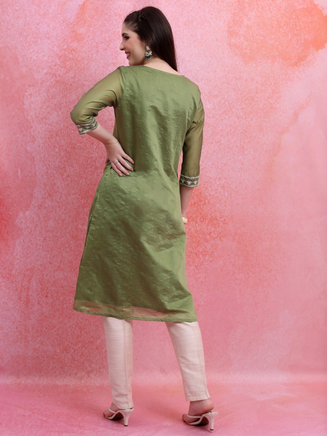 Vishudh Women Green Printed Straight Kurtas 