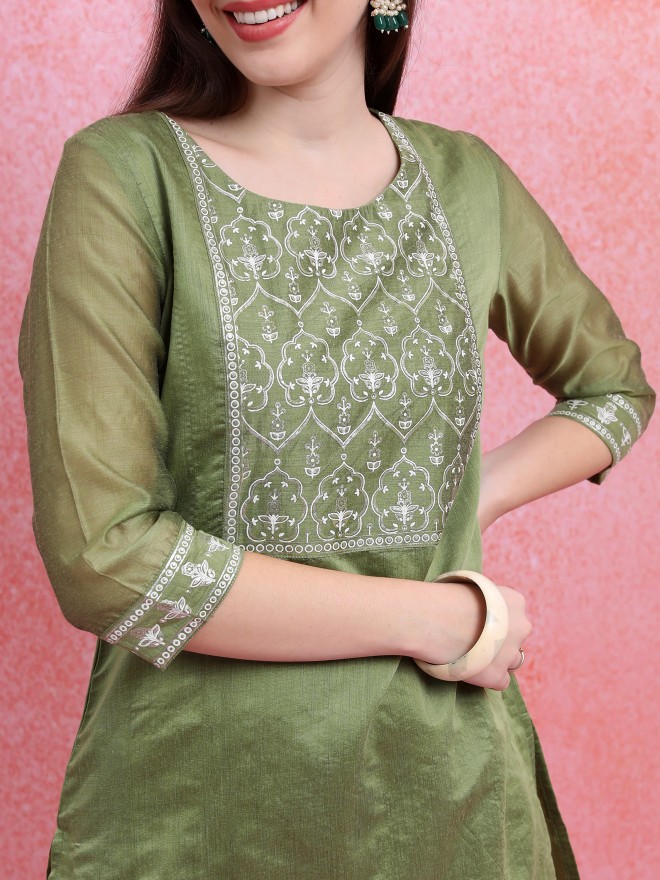 Vishudh Women Green Printed Straight Kurtas 