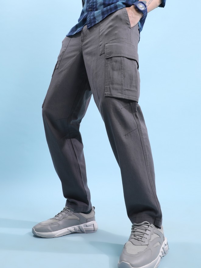 Buy Highlander Mid Grey Regular Fit Solid Cargo Trouser for Men Online ...