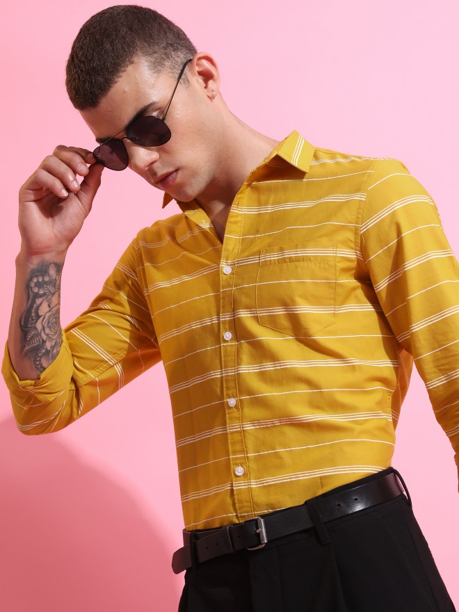 Yellow striped best sale button up