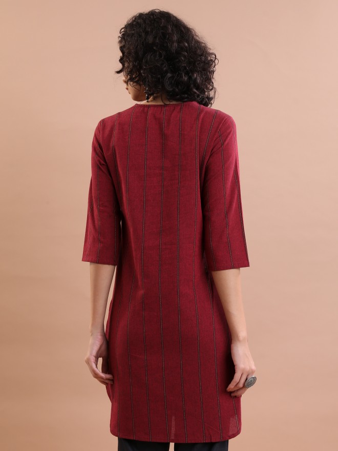 Vishudh Women Maroon Striped Tunics 