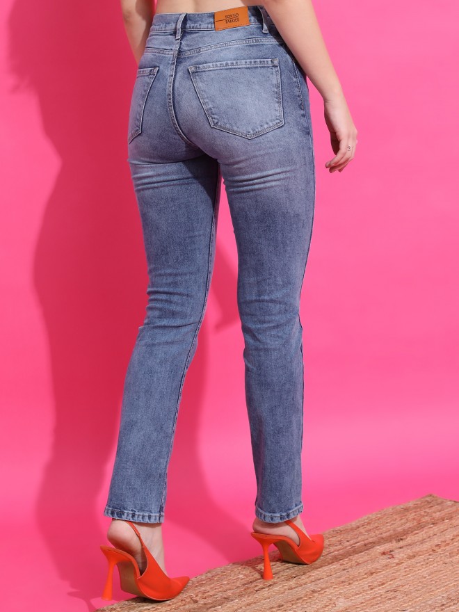 Tokyo Talkies Women Blue Straight Fit Mildly Distressed Jeans