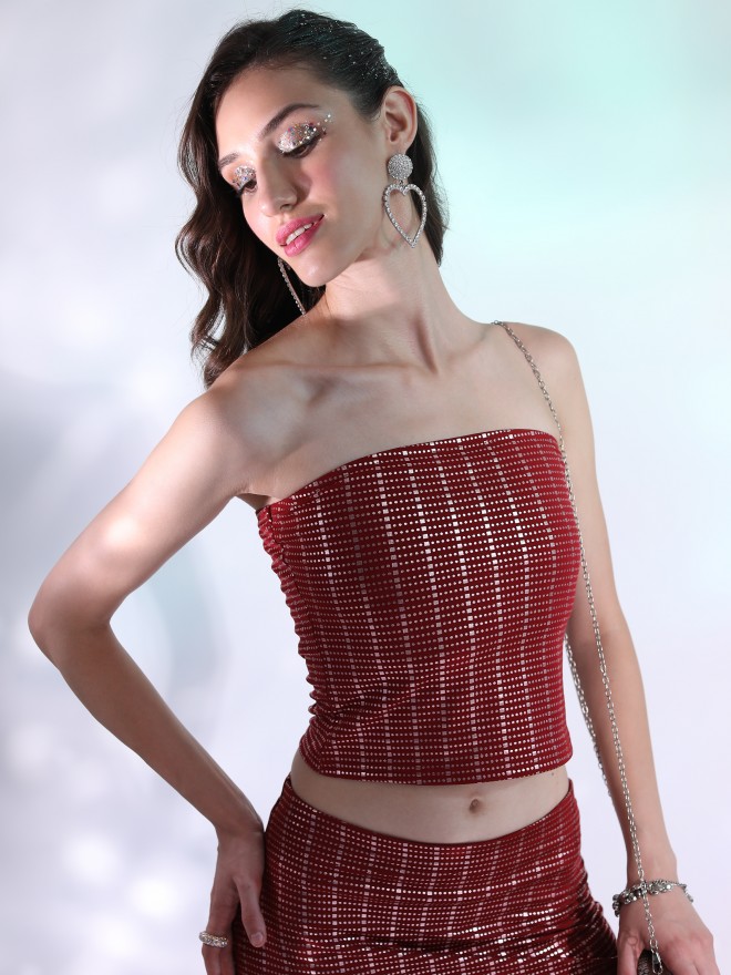 Buy Ketch Red/Gold Self Design Tube Top for Women Online at Rs.155 - Ketch