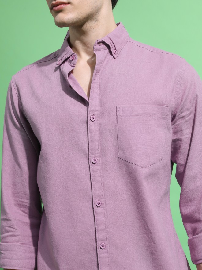 Highlander Men Mauve Solid Slim Fit Casual Shirts 