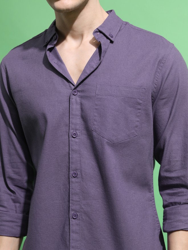 Highlander Men Purple Solid Slim Fit Casual Shirts 