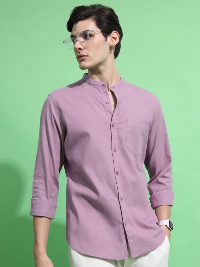 Highlander Men Mauve Solid Slim Fit Casual Shirts 