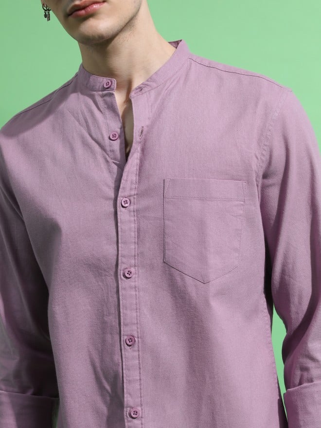 Highlander Men Mauve Solid Slim Fit Casual Shirts 