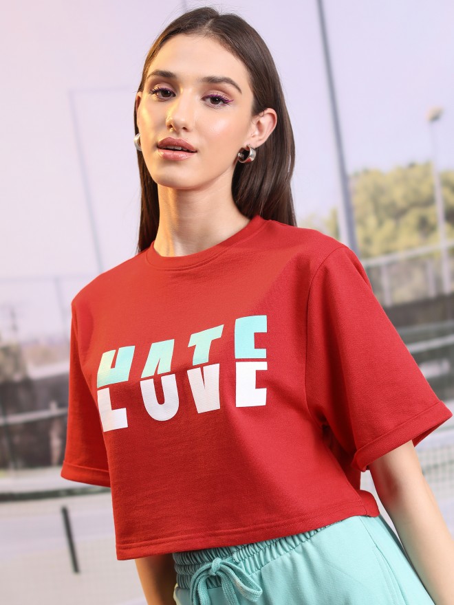 Tokyo Talkies Women Red Printed Round Neck T-Shirts 