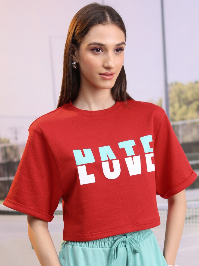 Tokyo Talkies Women Red Printed Round Neck T-Shirts 