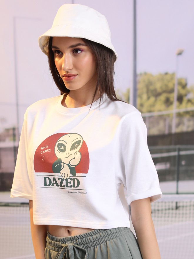 Tokyo Talkies Women White Printed Round Neck T-Shirts 