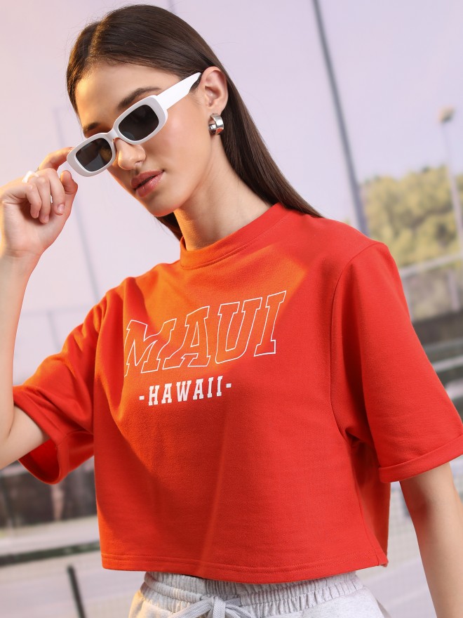 Tokyo Talkies Women Orange Printed Round Neck T-Shirts 