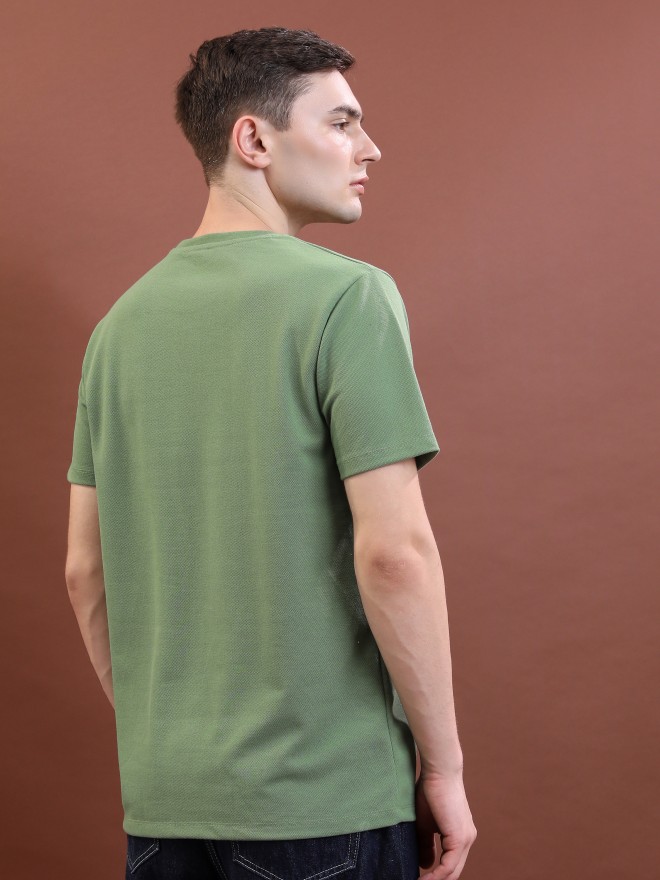 Highlander Men Green Solid Round Neck T-Shirts 