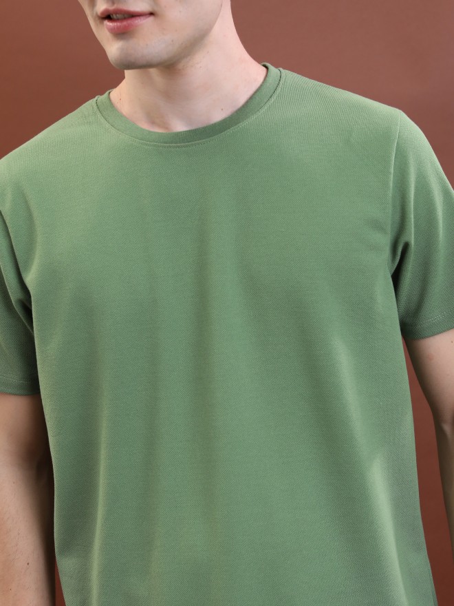 Highlander Men Green Solid Round Neck T-Shirts 