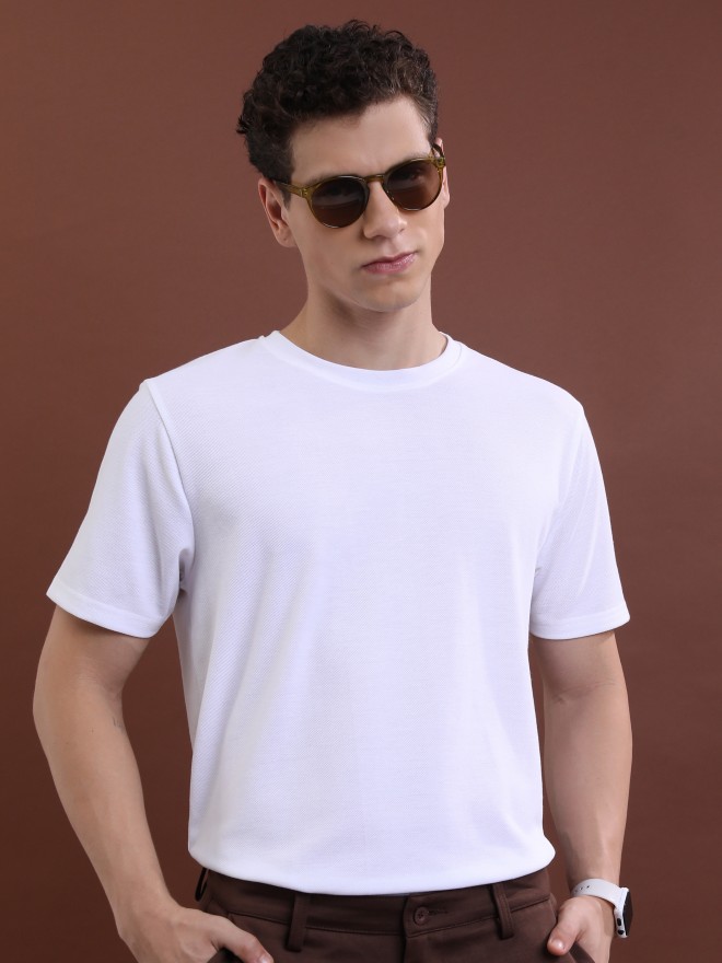 Highlander Men White Solid Round Neck T-Shirts 