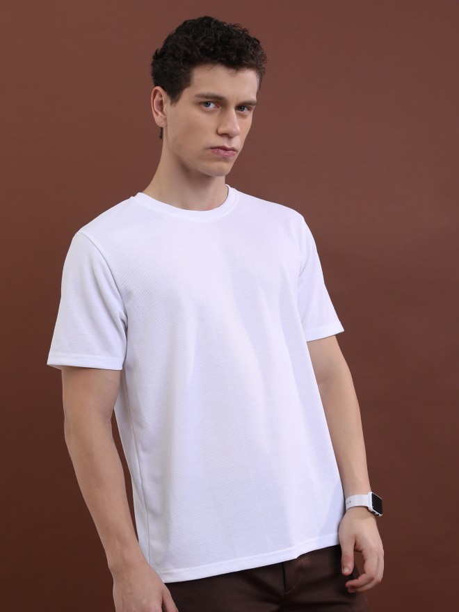 Highlander Men White Solid Round Neck T-Shirts 