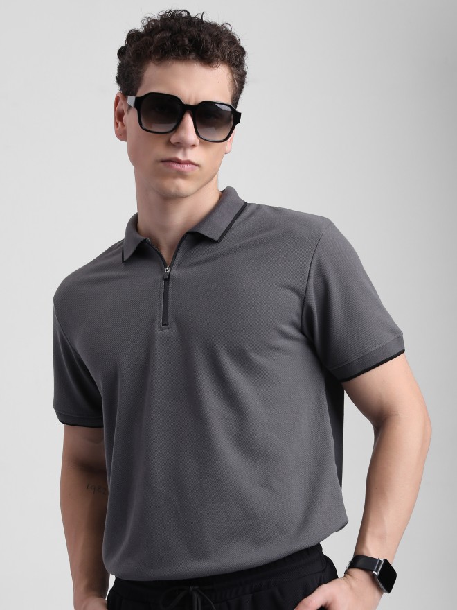 Buy Highlander Grey Solid Polo Collar T-Shirt for Men Online at Rs.409 ...