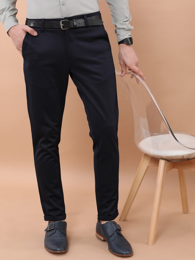 Highlander Men Navy Blue Slim Fit Solid Casual Trousers Chinos 