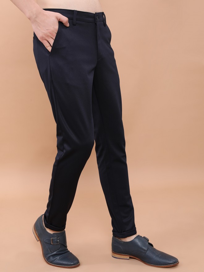 Highlander Men Navy Blue Slim Fit Solid Casual Trousers Chinos 