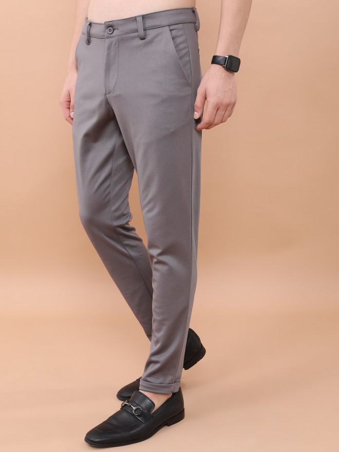 Highlander Men Grey Slim Fit Solid Casual Trousers Chinos 