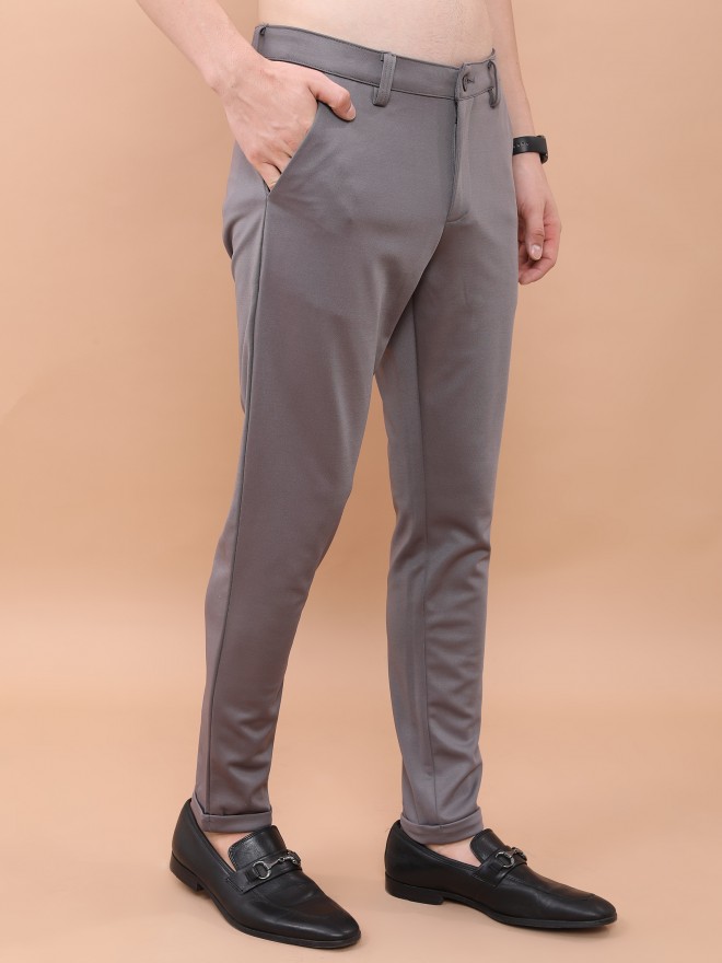 Highlander Men Grey Slim Fit Solid Casual Trousers Chinos 