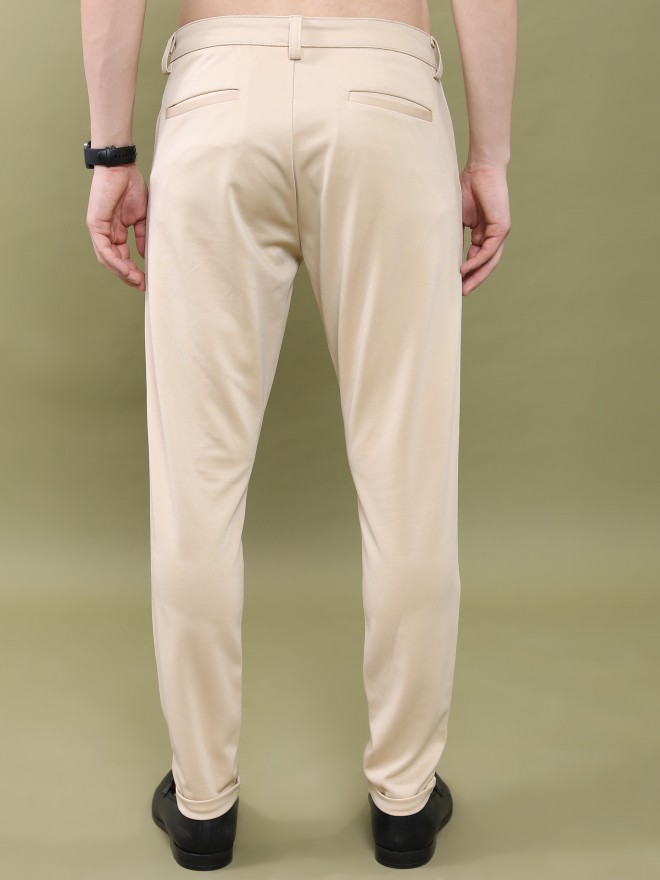 Highlander Men Beige Slim Fit Solid Casual Trousers Chinos 