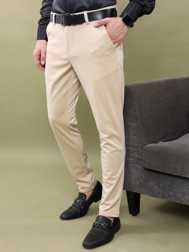 Highlander Men Beige Slim Fit Solid Casual Trousers Chinos 