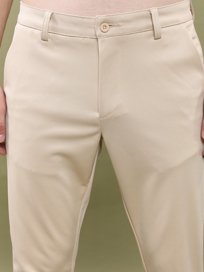 Buy Highlander Beige Slim Fit Solid Casual Trouser for Men Online at Rs ...