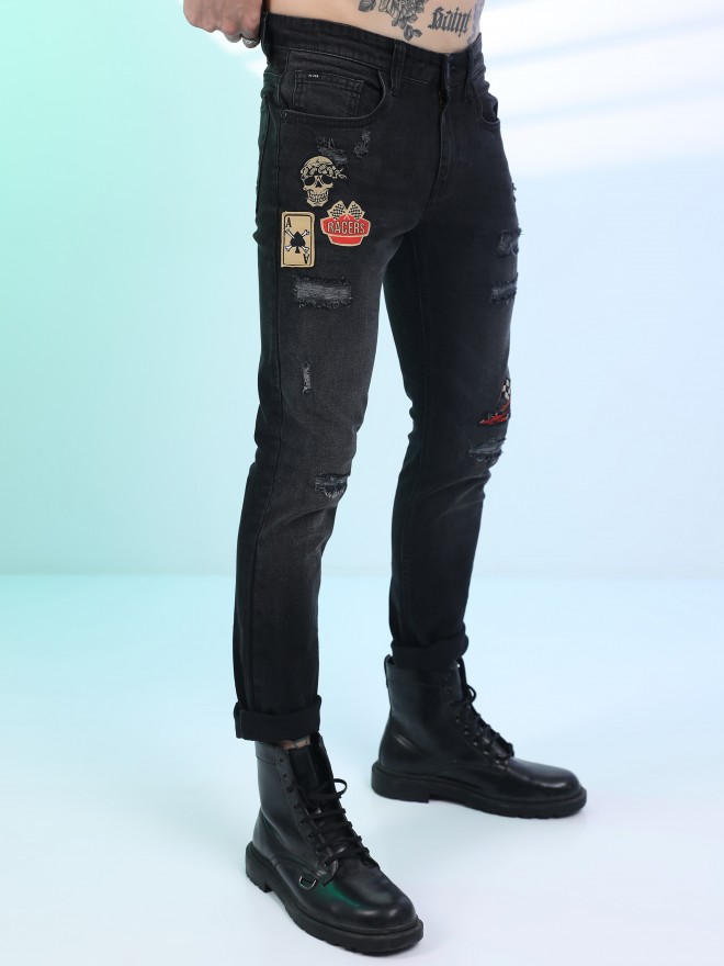 Highlander Men Black Slim Fit Highly Distressed  Jeans 