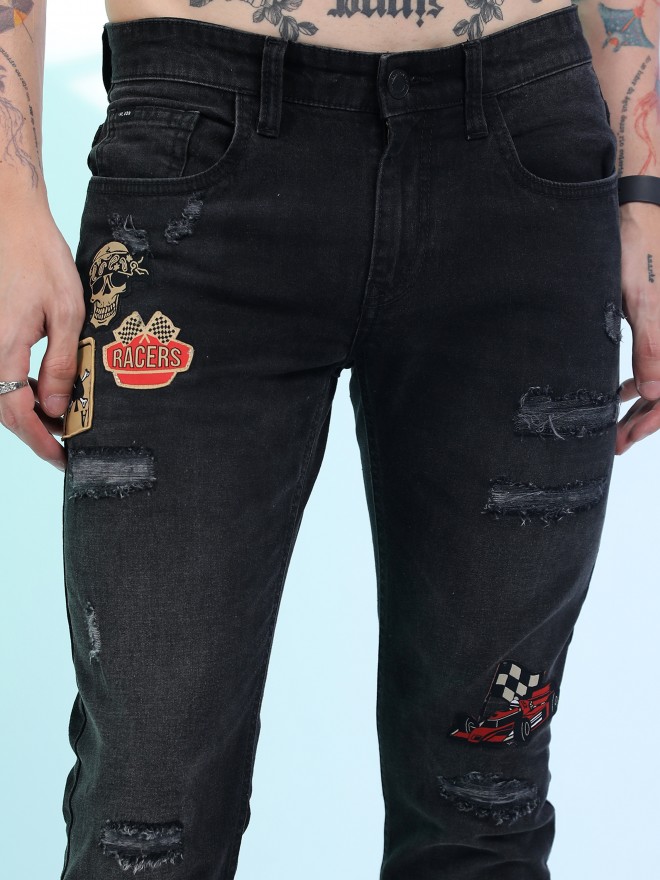 Highlander Men Black Slim Fit Highly Distressed  Jeans 