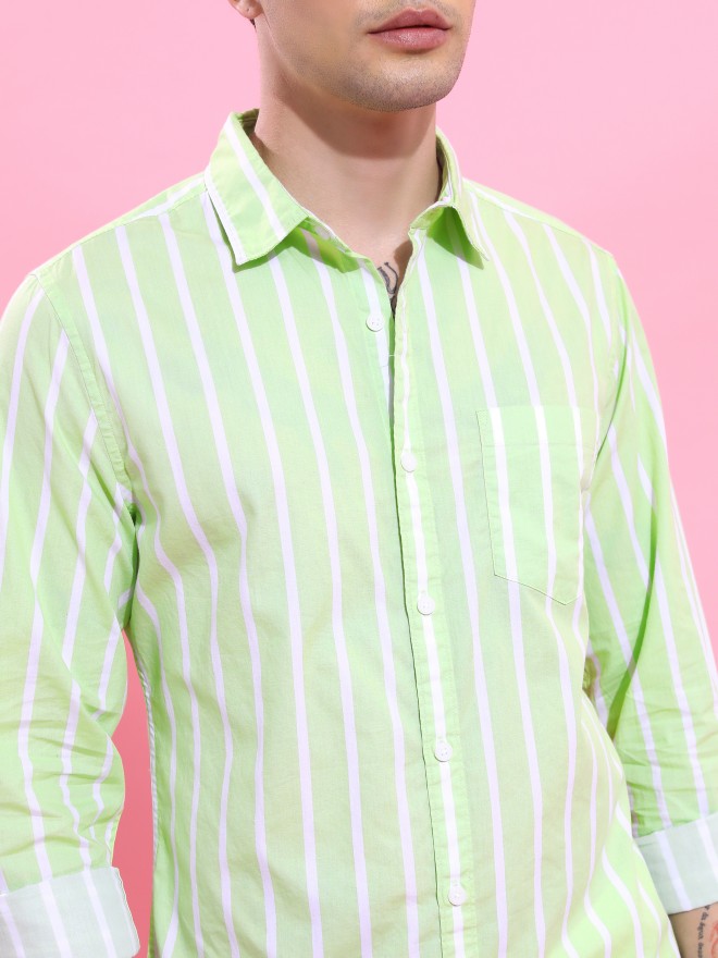 Buy Highlander Lime Green Striped Slim Fit Casual Shirt for Men Online ...