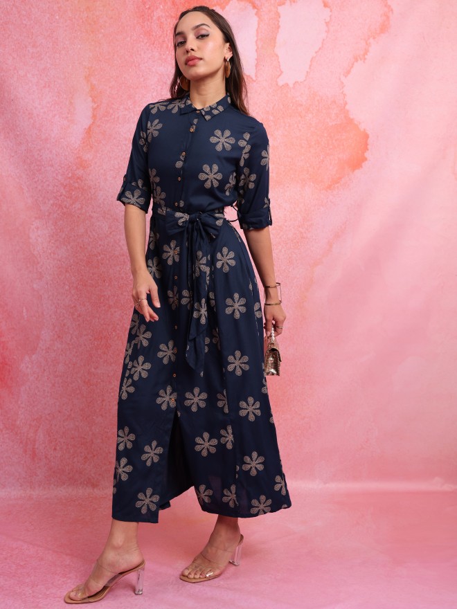 Buy Vishudh Navy Blue Printed Maxi Dress for Women Online at Rs.759 - Ketch