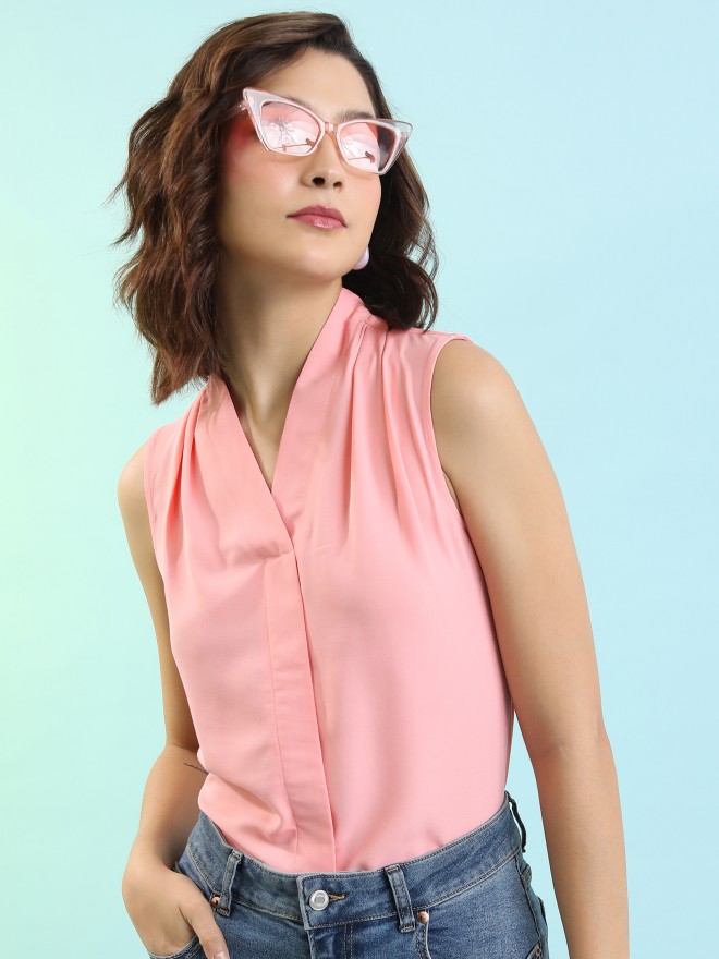 Tokyo Talkies Women Pink Solid Regular Tops 