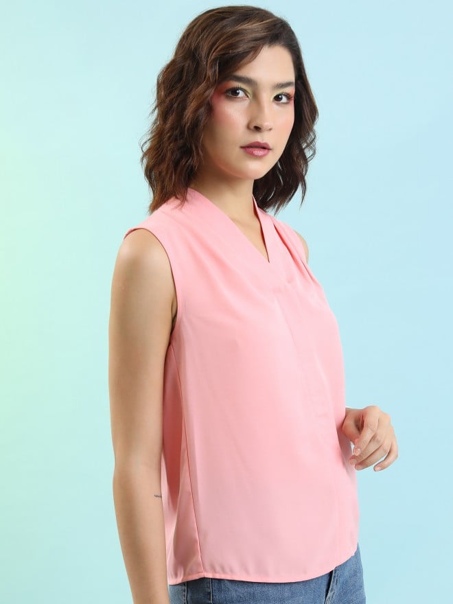 Tokyo Talkies Women Pink Solid Regular Tops 