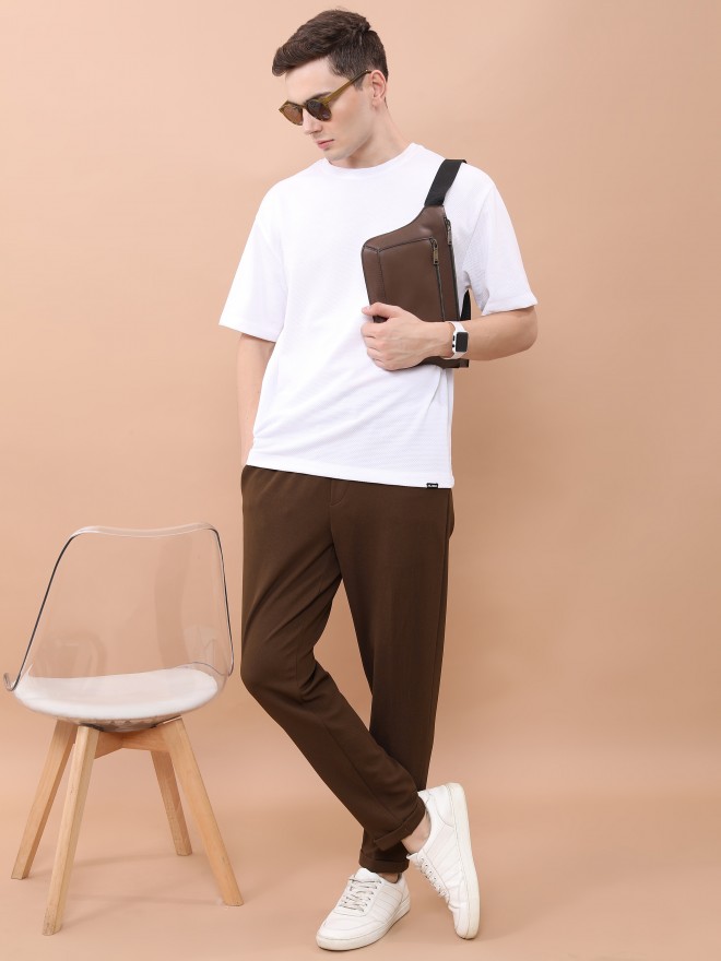 Highlander Men Brown Slim Fit Solid Casual Trousers Chinos 