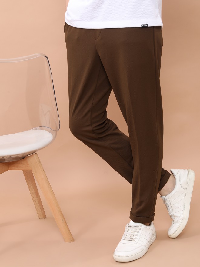 Highlander Men Brown Slim Fit Solid Casual Trousers Chinos 