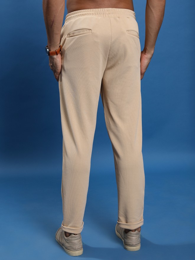 Highlander Men Beige Regular Fit Solid Casual Trousers 