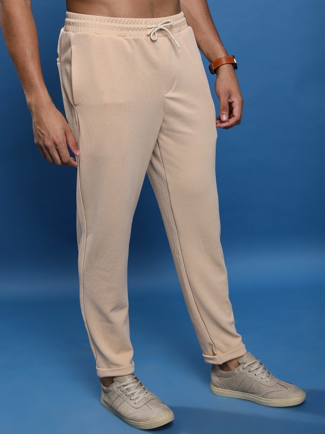 Highlander Men Beige Regular Fit Solid Casual Trousers 