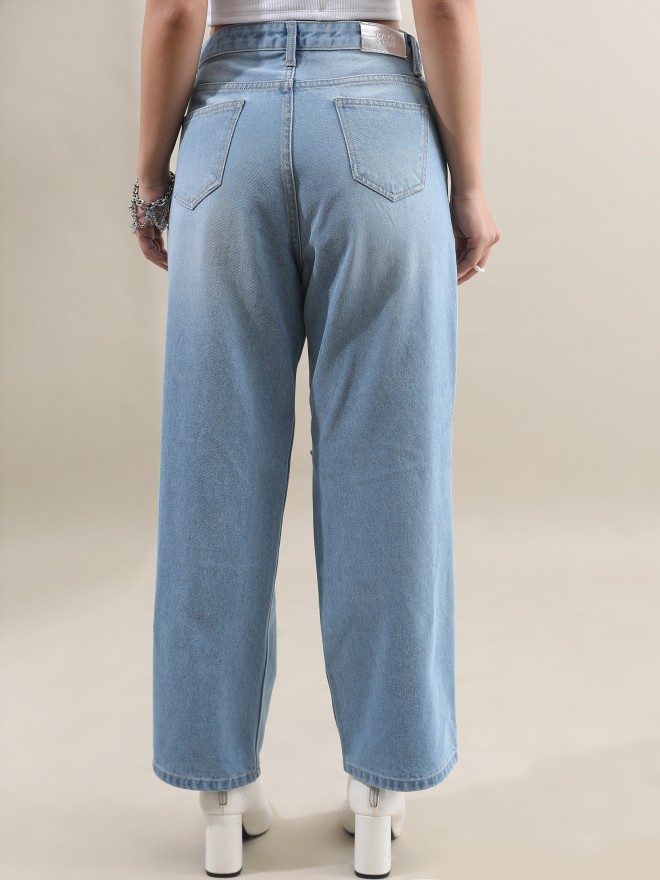 Buy Tokyo Talkies Light Blue Flared Slash Knee Jeans for Women Online ...