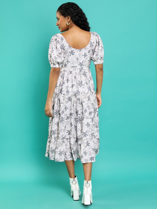 Tokyo Talkies Women Off White Printed Fit And Flare Dresses 