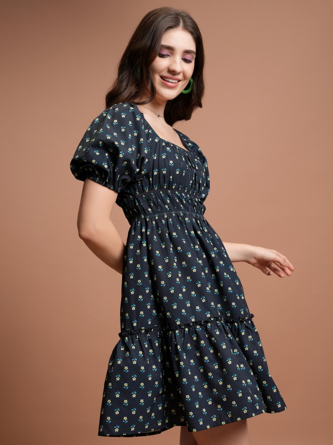 Buy Tokyo Talkies Navy Printed Fit & Flare Dress for Women Online at Rs ...