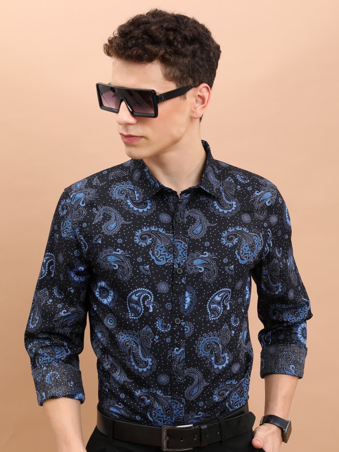 Ketch Men Navy Blue Printed Slim Fit Casual Shirts 