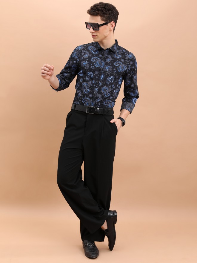 Ketch Men Navy Blue Printed Slim Fit Casual Shirts 